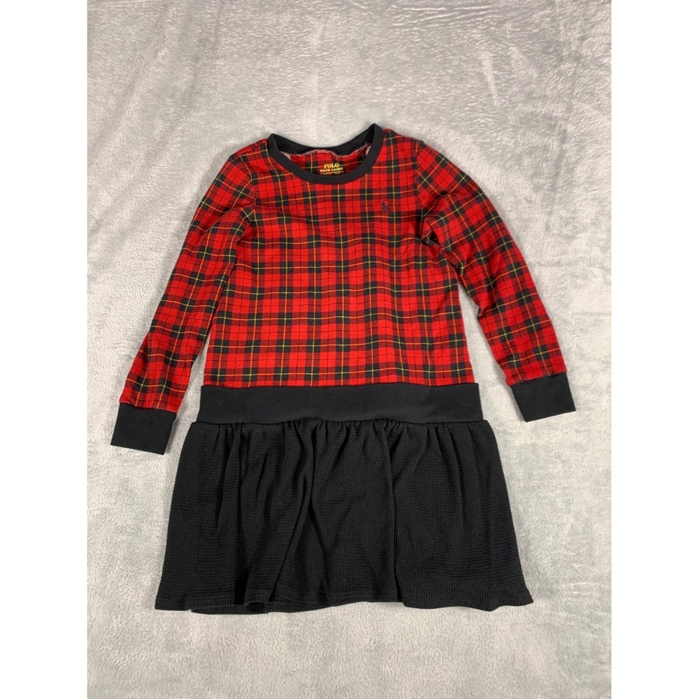 Polo Ralph Lauren Dress Girls M Red Plaid Long Sleeve Embroidered